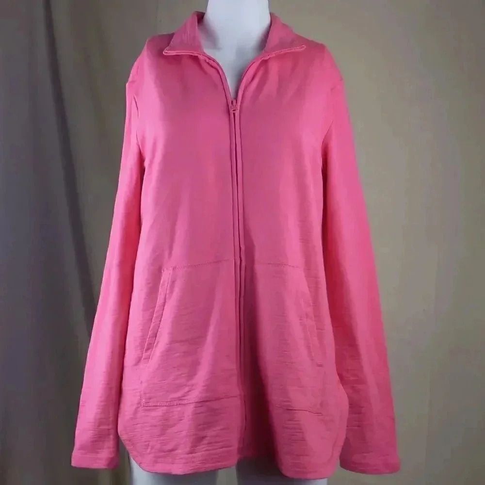 T By Talbots Small Pink Zipper Athletic Lightweight Pockets Collared Sweatshirt